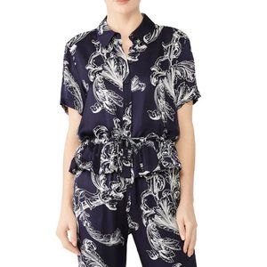 Stine Goya Floral Top Navy Blue Printed Viscose Blouse Size M Medium Makayla